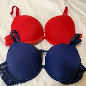Push-Up Lace Women’s Bra, Blue and Red (2 Pack)